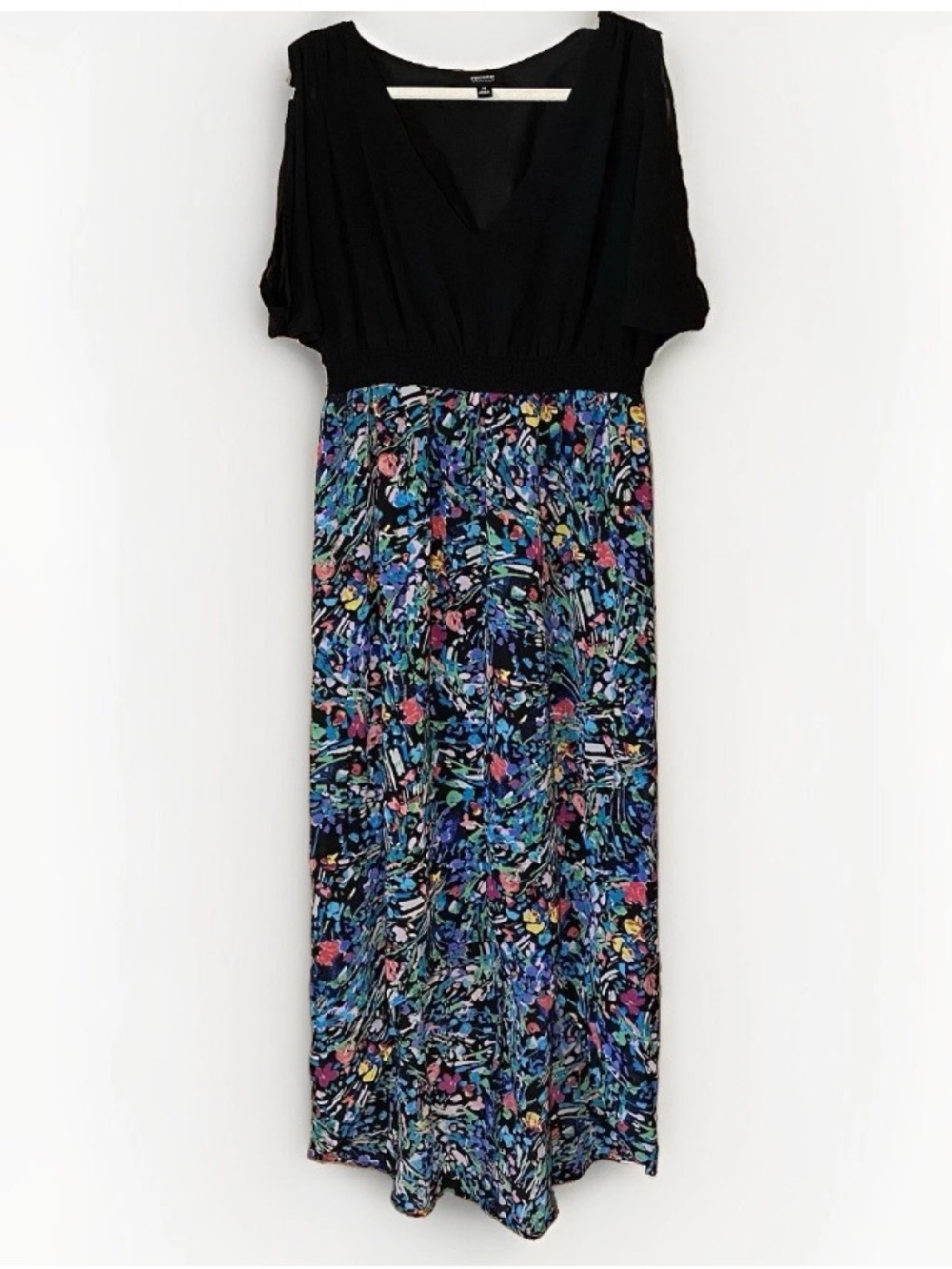 Nicole by Nicole Miller Size 14 Black Colorful Floral Print High Low Maxi Dress